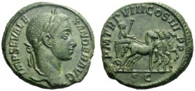 The Roman Empire   Severus Alexander, 222 – 235  As 229, Æ 9.54 g. IMP SEV ALE – XANDER AVG Laureate head r. Rev. P M TR P VIII COS III P P Emperor in...