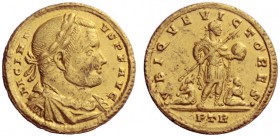 The Roman Empire   Licinius I, 308 – 324  Medallion of 1 1/4 solidi or festaureus, Treveri end of 313 to July 315, AV 5.30 g. LICINI – VS P F AVG Laur...
