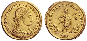 The Roman Empire   Constantine II caesar, 316 – 337  Medallion, Nicomedia 1 1/2 solidi 324-326, AV 6.67 g. D N CONSTANTINVS IVN NOB CAES Laureate, dra...