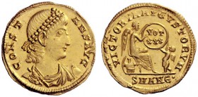 The Roman Empire   Constans augustus, 337 – 350  Solidus, Antiochia 337-347, AV 4.38 g. CONST – ANS AVG Pearl-diademed, draped and cuirassed bust r. R...