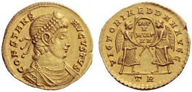 The Roman Empire   Constans augustus, 337 – 350  Solidus, Treveri circa 345, AV 4.56 g. CONSTANS – AVGVSTVS Pearl-diademed, draped and cuirassed bust ...