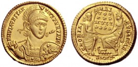The Roman Empire   Constantius II augustus, 337 – 361  Solidus, Constantinopolis 351–355, AV 4.48 g. FL IVL CONSTAN – TIVS PERP AVG Diademed, draped a...