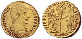 The Roman Empire   Magnentius, 350 – 353  Solidus, Aquileia 351-352, AV 4.41 g. D N MAGNEN – TIVS P F AVG Bareheaded, draped and cuirassed bust r. Rev...