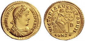 The Roman Empire   Valentinian I, 364 – 375  Solidus, Constantinopolis 367-375, AV 4.54 g. D N VALENTINI – ANVS P F AVG Rosette-diademed, draped and c...