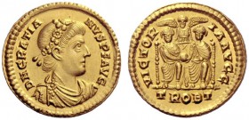 The Roman Empire   Gratian, 367 – 383  Solidus, Treveri 378-383, AV 4.48 g. D N GRATIA – NVS P F AVG Pearl-rosette diademed, draped and cuirassed bust...