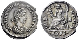 The Roman Empire   Valentinian II, 375 – 392  Siliqua, Aquileia 375-378, AR 2.01 g. D N VALENTINIA – NVS IVN P F AVG Pearl-diademed, draped and cuiras...