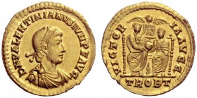 The Roman Empire   Valentinian II, 375 – 392  Solidus, Treveri 378–383, AV 4.48 g. D N VALENTINIANVS IVN P F AVG Pearl-diademed, draped and cuirassed ...
