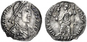 The Roman Empire   Arcadius, 383 – 408  Reduced siliqua, Mediolanum 395-402, AR 1.24 g. D N ARCADI – VS P F AVG Pearl-diademed, draped and cuirassed b...