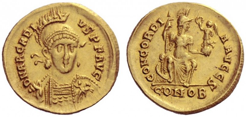 The Roman Empire   Arcadius, 383 – 408  Solidus, Constantinopolis 397-402, AV 4....