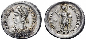 The Roman Empire   Honorius, 393 – 423  Light miliarense, Constantinopolis circa 403, AR 4.12 g. D N HONORI – VS P F AVG Pearl-diademed, draped and cu...