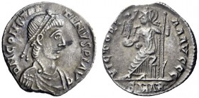 The Roman Empire   Constantine III, 407 - 411  Siliqua, Arelate 408-411, AR 1.42 g. D N CONSTAN – TINVS P F AVG Pearl-diademed, draped and cuirassed b...