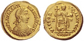 The Roman Empire   Valentinian III, 425 – 455  Solidus, Ravenna 426-430, AV 4.46 g. D N PLA VALENTI – NIANVS P F AVG Rosette-diademed, draped and cuir...