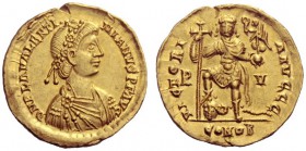 The Roman Empire   Valentinian III, 425 – 455  Solidus, Ravenna 430-445, AV 4.40 g. D N PLA VALENTI – NIANVS P F AVG R Rosette-diademed, draped and cu...