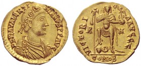 The Roman Empire   Valentinian III, 425 – 455  Solidus 440–455, AV 4.40 g. D N PLA VALENTI – NIANVS P F AVG Rosette-diademed, draped and cuirassed bus...