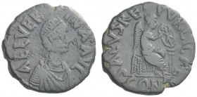 The Roman Empire   Aelia Verina, wife of Leo I  Æ 2, Constantinopolis 468-473, Æ 4.93 g. AEL VER – INA AVG Pearl-diademed and draped bust r. Rev. SALV...
