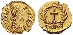 The Roman Empire   Julius Nepos first reign, 474 – 475  Tremissis, Mediolanum 474-475, AV 1.43 g. D N IVL NE – POS P F AVG Pearl-diademed, draped and ...