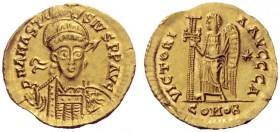 Migration of the German tribes   The Ostrogoths   Theoderic, 493-526. In the name of Anastasius, 491-518.  Solidus, uncertain mint in Italy 493-526, A...
