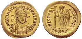 The Byzantine Empire   Anastasius, 11 April 491 – 1 July 518  Solidus 491-498, AV 4.51 g. D N ANASTA – SIVS P P AVG Helmeted, pearl-diademed and cuira...