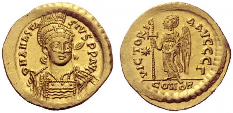 The Byzantine Empire   Anastasius, 11 April 491 – 1 July 518  Solidus 498-518, A...