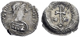 The Byzantine Empire   Justinian I, 1 August 527 – 14 November 565  Half siliqua, Ravenna 552-565, AR 0.70 g. [D] N IVSTINI – ANVS PP A[VG] Fillet-dia...