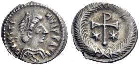 The Byzantine Empire   Justin II, 15 November 565 – 5 October 578  Half siliqua, Ravenna 565-578, AR 0.74 g. D N IVSTI – NVS PP AVG Pearl-diademed, dr...