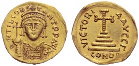 The Byzantine Empire   Tiberius II Constantine, 26 September 578 – 14 August 582  Solidus, Carthago 580, AV 3.66 g. D N TIb CONS – TANT PP AV Cuirasse...