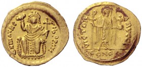 The Byzantine Empire   Maurice Tiberius, 15 August 582 – 25 November 602  Consular solidus 583 or 602, AV 4.34 g. D N mAVRC – TIb P P AVI Emperor, ent...