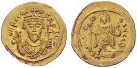 The Byzantine Empire   Phocas, 23 November 602 – 5 October 610  Solidus 603, AV 4.28 g. ON FOCAS – PERP AVG Bust facing, wearing consular robes and cr...
