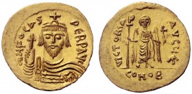 The Byzantine Empire   Phocas, 23 November 602 – 5 October 610  Solidus 603-607, AV 4.48 g. dN FOCAS – PERP AVG Draped and cuirassed bust facing, wear...