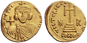 The Byzantine Empire   Justinian II, first reign 685 - 695  Solidus, Syracuse 685-695, AV 4.26 g. ä IYStI – NI[ANY] PP Bust facing, wearing crown with...