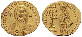 The Byzantine Empire   Justinian II, first reign 685 - 695  Solidus 692-695, AV 4.31 g. IhS CRIStOS REX – REGNANtIY M Bust of Christ facing, cross beh...