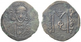 The Byzantine Empire   Tiberius III, Apsimar 698 - 705  40 Nummi, uncertain mint 698-705, Æ 6.12 g. Bearded and cuirassed bust facing, wearing crown w...