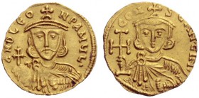 The Byzantine Empire   Leo III the Isaurian, 25 March 717 – 18 June 741 and colleague, from 25 March 720  Tremissis 732-circa 737, AV 1.43 g. d N D LE...