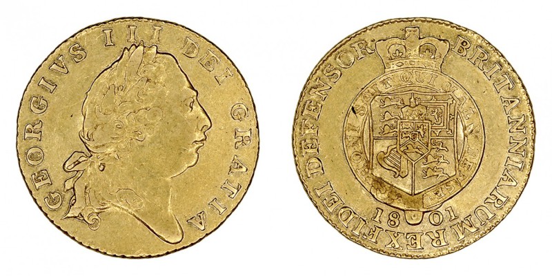 GRAN BRETAÑA
JORGE III
1/2 Guinea. AV. 1801. 4,18 g. KM.649. Dos marquitas en ...