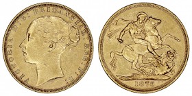 GRAN BRETAÑA
VICTORIA
Soberano. AV. 1876 M. Melburne. 7,98 g. KM.7. Rayas y marquitas, si no EBC-