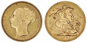 GRAN BRETAÑA
VICTORIA
Soberano. AV. 1884 M. Melburne. 8,00 g. KM.7. EBC+/EBC