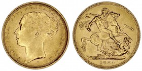 GRAN BRETAÑA
VICTORIA
Soberano. AV. 1884 S. Sidney. 7,98 g. KM.7. EBC-/EBC