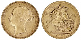 GRAN BRETAÑA
VICTORIA
Soberano. AV. 1887 M. Melburne. 7,97 g. KM.7. EBC-