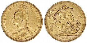 GRAN BRETAÑA
VICTORIA
Soberano. AV. 1888 S. Sidney. 7,98 g. KM.10. Marcas en listel, si no EBC-