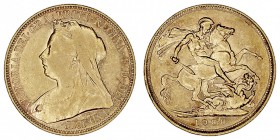 GRAN BRETAÑA
VICTORIA
Soberano. AV. 1900 M. Melburne. 7,98 g. KM.13. EBC-/EBC