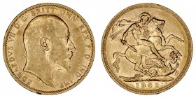GRAN BRETAÑA
EDUARDO VII
Soberano. AV. 1902 S. Sidney. 7,98 g. KM.15. Golpecitos en canto, si no EBC