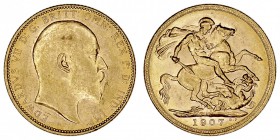 GRAN BRETAÑA
EDUARDO VII
Soberano. AV. 1907 M. Melburne. 7,99 g. KM.15. Conserva brillo. EBC+