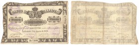 BANCO DE VALLADOLID
200 Reales de Vellón. 1 Agosto 1857. Serie B. Color amarillo. Con tampones en anv. ED.A123. Doblado en ocho partes, si no MBC+. E...