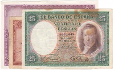 GUERRA CIVIL-ZONA REPUBLICANA, BANCO DE ESPAÑA
Lote de 3 billetes. 50 Pesetas 1928, 25 Pesetas 1931 y 10 Pesetas 1935. EBC- a RC