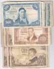 ESTADO ESPAÑOL, BANCO DE ESPAÑA
Lote de 40 billetes. 500 Pesetas 1954 (8), 100 Pesetas 1953 (2), 100 Pesetas 1965 (23), 5 Pesetas 1951 (3) y 5 Peseta...