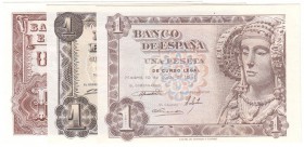 ESTADO ESPAÑOL, BANCO DE ESPAÑA
Lote de 3 billetes. 1 Peseta 1948, 1951 y 1953. Series. SC a SC-