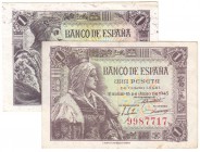 ESTADO ESPAÑOL, BANCO DE ESPAÑA
Lote de 2 billetes. 1 Peseta 1943 y 1945. Ambos sin serie. Escaso. EBC- a MBC+