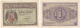 ESTADO ESPAÑOL, BANCO DE ESPAÑA
1 Peseta. Burgos, 28 Febrero 1938. Serie E. ED.D28A. MBC