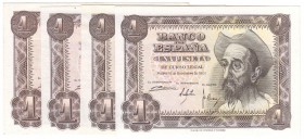 ESTADO ESPAÑOL, BANCO DE ESPAÑA
1 Peseta. 19 Noviembre 1951. Sin serie. Lote de 4 billetes. ED.D62. SC
