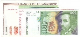 JUAN CARLOS I. BANCO DE ESPAÑA
Lote de 5 billetes. 100 Pesetas 1965 serie, 200 Pesetas 1980 sin serie (2), 1000 Pesetas 1979 sin serie, 1000 Pesetas ...